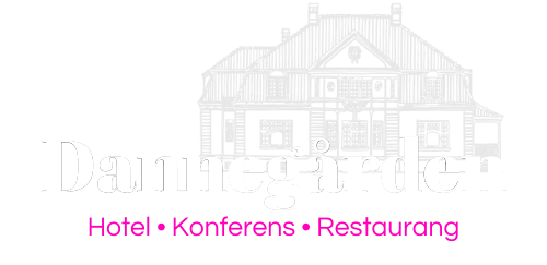 Logotyp för Dannegården hotell, konferens och restaurang i Trelleborg - Vit text, transparent bakgrund